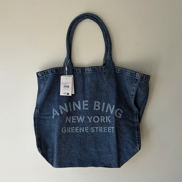NWT! ANINE BING Leo Denim Tote Bag - Picture 3 of 9